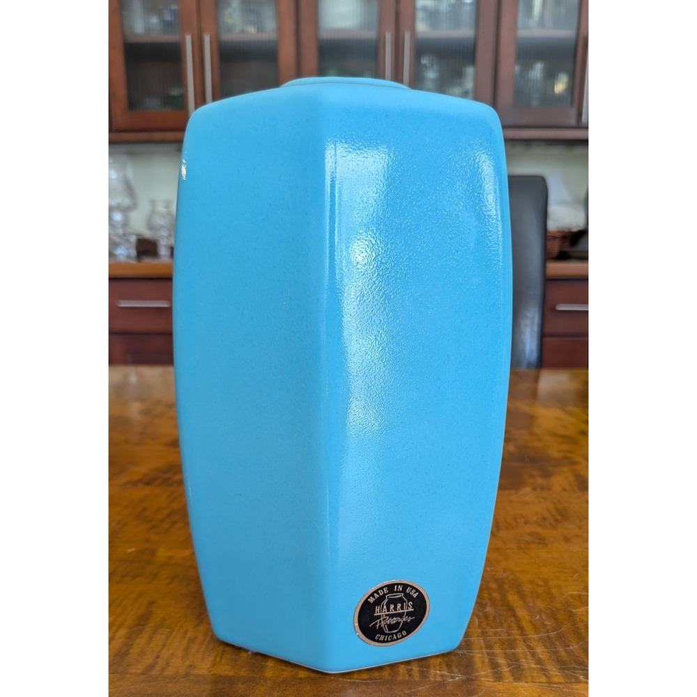 Vintage Turquoise Blue Vase Harris Pottery Chicago Art Deco Style